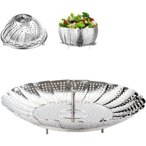 SABIR Panier Vapeur Inox, 9'' Cuit Vapeur Inoxydable pour Autocuiseur, Panier pour Cuire à la Vapeur, Fleur Marguerite Cuisson Vapeur, Pliable Vegetable Steamer Accessoire (1/4)