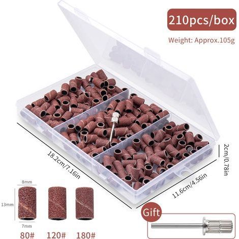 210 PCS Tambour Adaptateur de Band Ponçage Manchon Abrasif Compatible avec Dremel Outils Rotatifs Embout Emeri Mandrin pour Ponceuse Grain 80/120/180 Ongles pour Céramique. Pierre (1/5)