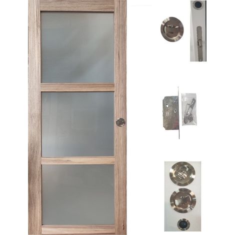 Porte Coulissante bois Frake Vitree H204 x L73 + serrure a condamnation (1/4)