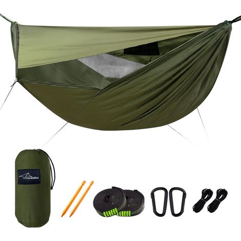 Camping-Hängematte mit Moskitonetz und Sonnenschutz, Outdoor-Hängematte mit Baumgurten und Firstseil, ultraleichte, tragbare Hängematten für Camping, Wandern, Garten und Reisen