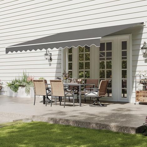 Aoxun 4×3M Retractable Awning, Manual Awnings for Patio with Hand Crank, Anti-UV and Waterproof Canopy Outdoor Sun Shades for Garden,Courtyard, Balcony, Grey (1/5)