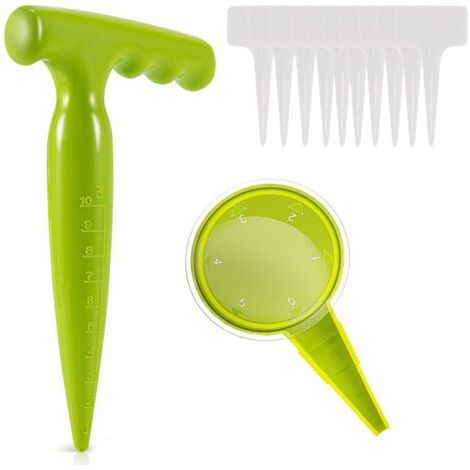Ensemble de jardinage 2 pièces comprenant un outil de plantation de bulbes, un distributeur de graines, 10 étiquettes pour plantes, une perforatrice et un outil à main. (1/4)