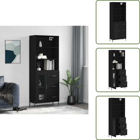 Buffet haut Noir 69,5x34x180 cm Bois d'ingénierie - Buffet Design Moderne - Meuble De Rangement - Armoire Élégante - Buffet Noir - Mobilier Salon (1/5)