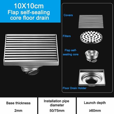 Floor Drain Filter Stainless Steel Shower Floor Drain with Floor Drain Core for Balcony Kitchen Bathroom 10cm10cm (1/5)