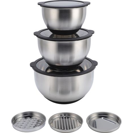 Bols à mélanger avec couvercles, râpes, ensemble de bols à salade en acier inoxydable pour la cuisson en cuisine et le stockage des aliments 3 pièces