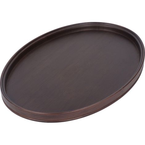 Plateau rond en bambou décoratif et multifonctionnel, couleur noyer, idéal pour servir le thé, les boissons et les aliments. (1/5)