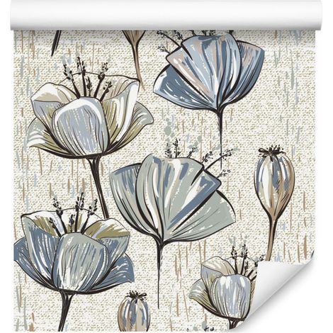 Papel pintado de tulipanes vintage para salón y dormitorio, 50x1000 cm. (1/5)