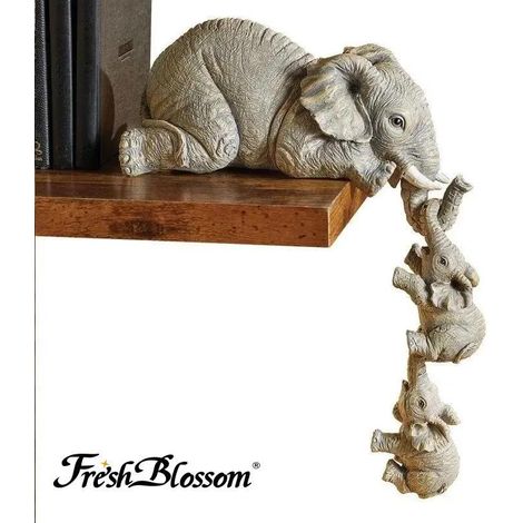 Juego de 3 figuras decorativas de elefantes de resina con base estable, 10,4 cm, acabado nacarado, para estantería, oficina o como regalo. (1/5)