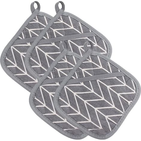 4 maniques en coton avec silicone antidérapant, carrées, réutilisables, pour cuisine et pâtisserie