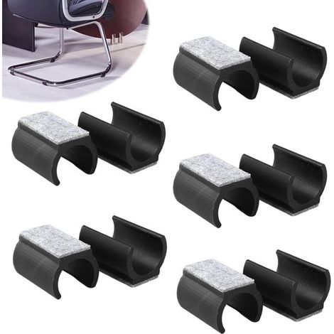 Lot de 10 patins de protection en silicone en forme de U avec feutre pour pieds de chaise, pour meubles, diamètre 24-25 mm, protection des sols et isolation phonique, noir (1/5)