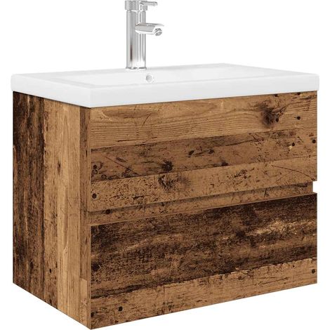 Meuble lavabo avec bassin et robinet intégrés vieux bois CFW69197 (1/5)