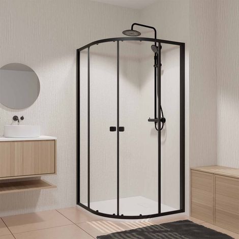 Set di Porte Doccia Scorrevoli Nero 1/4 di Cerchio 90x90x185 cm - BLACK SLIDE 90