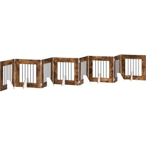 vidaXL Foldable Dog Gate with Stands 8 pcs Smoked Oak 60 cm