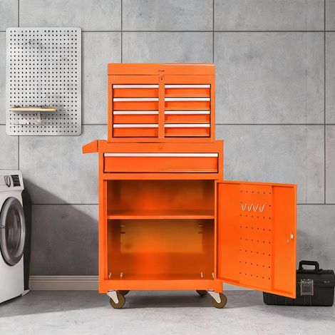 Servante d'atelier orange en acier 58,5 x 28 x 102 cm (1/5)