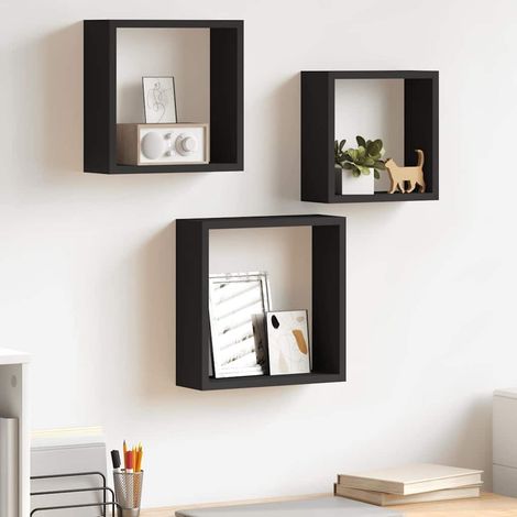 Étagères murales sous forme de cube 3 pcs Étagère de Rangement - Meuble de rangement Noir MDF BV677343 - BonneVie (1/5)