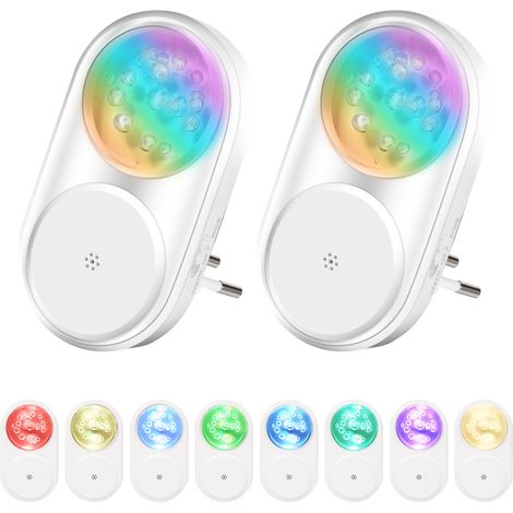 Veilleuse LED 2 pièces 1W, éclairage sensible, blanc chaud + 7 couleurs RGB, modes d'éclairage à cycle automatique, pour dressing, placard, armoire, cuisine, salon, chambre (1/5)