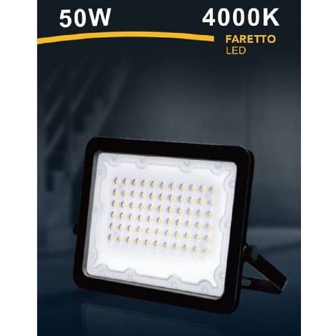 Trade Shop - LED-Strahler, 50 W, ultraflacher schwarzer Außenstrahler, natürliches Licht, warm/kalt, FS50W-N -