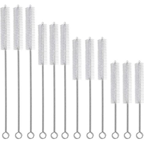 12 Pièces Tube Brosse de Nettoyage, Brosses de Nettoyage en Nylon, Goupillon Nettoyage en Acier Inoxydable, Goupillon Nettoyage à Paille Petites, pour Nettoyer Les pailles, Les Tubes de Bouteille (1/4)