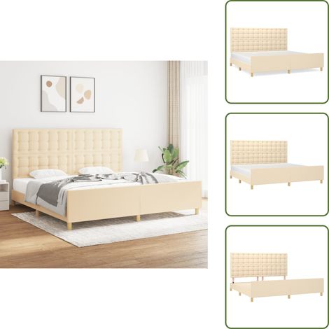 The Living Store Cadre de lit sans matelas crème 200x200 cm tissu - Lit Plateforme - Cadre De Lit - Tête De Lit - Literie - Meuble Chambre (1/5)