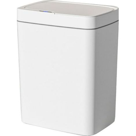 Poubelle de cuisine avec couvercle, poubelle rectangulaire en plastique à ouverture automatique sans contact par capteur de mouvement, 13 L/3,5 gal, blanche