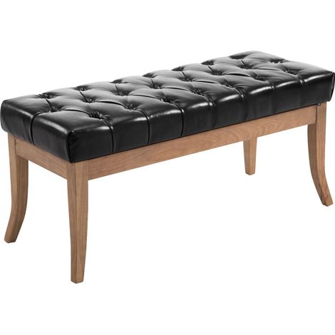Banco de diseño Chesterfield 100 cm con costuras decorativas, PVC negro, base de madera clara 100003677 (1/3)