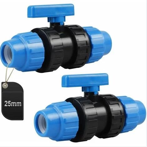 Raccord À Serrage Pour Tube PE - 25 mm - Raccord PP Avec Robinet À Boule - Pour Installation D'Arrosage Et Réseau D'Eau - 2 Pièces (1/5)