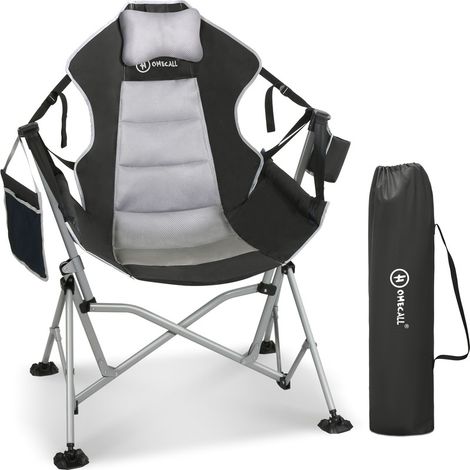 HOMECALL Campingstuhl Stühleschaukelstuhl outdoor Klappstuhl Faltbare Hängestuhl ( Biz 180 KG, mit verstellbarer Rückenlehne, Lordosenstütze und Kopfstütze (1/5)