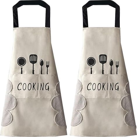Küchenschürze (weiß + weiß), mit integriertem Handtuch, großer Tasche, wasserdicht, ideal zum Kochen und Backen.