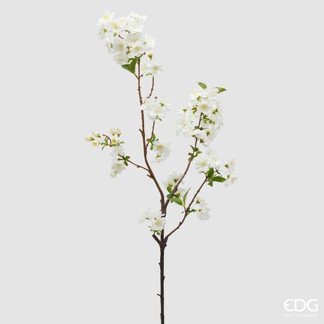 EDG Enzo De Gasperi Ciliegio Ramo con Foglie H 90 Cm Pianta Artificiale Colore Bianca