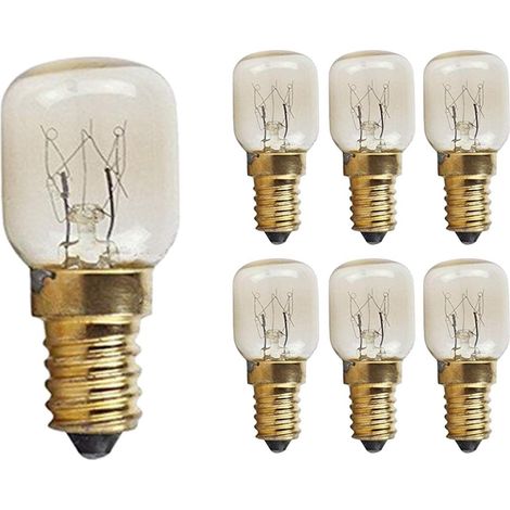 Lot de 6 ampoules pour four et micro ondes 15 W, culot E14, résistantes à la chaleur jusqu'à 300 °C, blanc chaud, faisceau à 360°. Ampoules 220 240 V, résistantes à la chaleur.