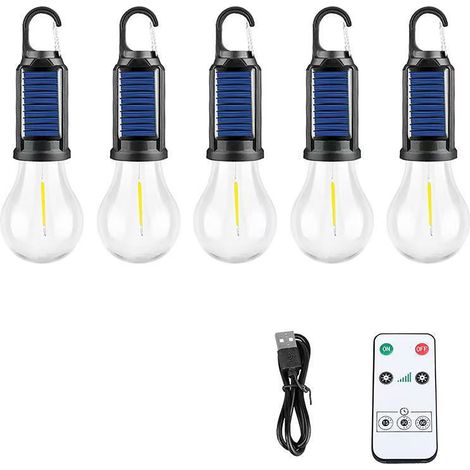 Lampe De Camping Solaire Rechargeable - 5 Pièces - 6 X 19,6 Cm - Batterie 400 Mah - Éclairage Chaud - IPX4 - Télécommande Incluse (1/5)