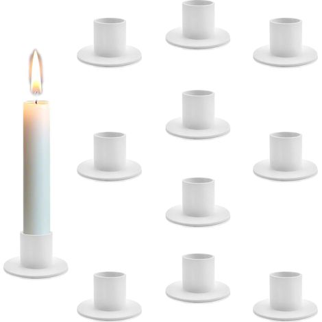 Lot de 10 bougeoirs blancs pour bougies coniques Ø 2,2 cm, chandeliers métal pour mariage, fête, anniversaire, salon ou chambre. (1/5)