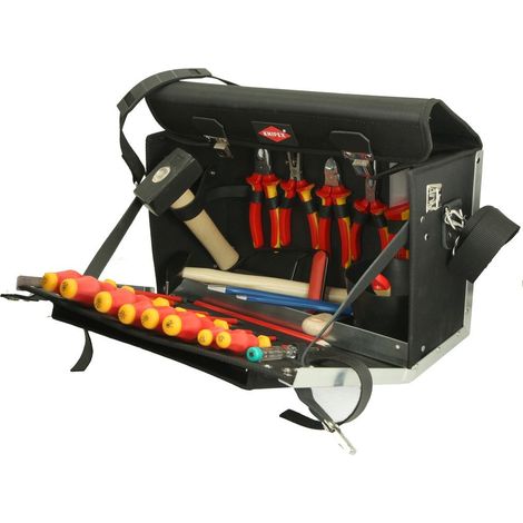 Knipex – Sacoche à outils électro VDE 420x160x250mm – Cuir et plastique résistant – Capacité 15 kg – Poche à documents verrouillable