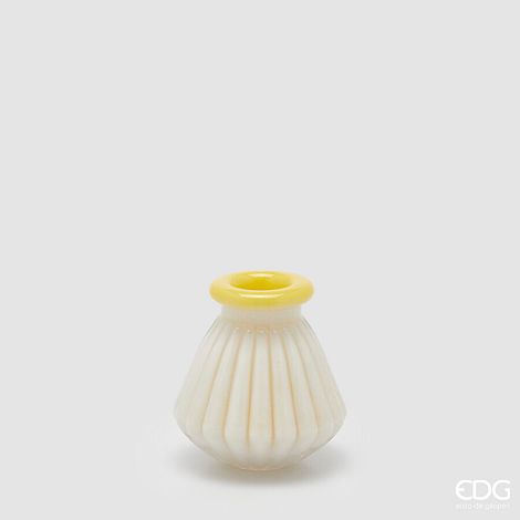 EDG Enzo De Gasperi Vaso Righe con Bordo H 13 Cm D 12 Cm Waterproof Vetro Giallo