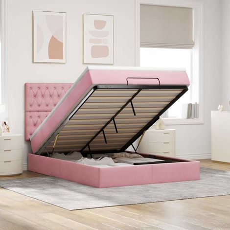 vidaXL Cadre de lit ottoman avec matelas rose 140x190 cm velours (1/5)