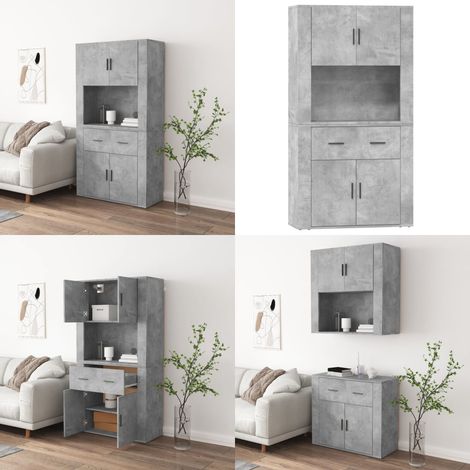 Buffet haut Gris béton Bois d'ingénierie - Buffet Design Moderne - Buffet Gris - Buffet En Bois D'ingénierie - Rangement Mural - Buffet Haut - Home & Living (1/5)