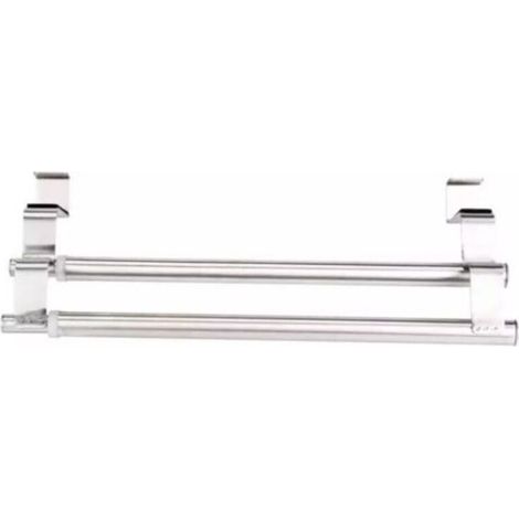 Toallero doble de acero inoxidable para puertas y armarios, soporte doble para toallas de fácil instalación, no requiere perforación - Ancho extensible - Crezuo (1/4)