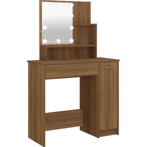 vidaXL Schminktisch mit LED Eiche braun 86,5 x 35 x 136 cm
