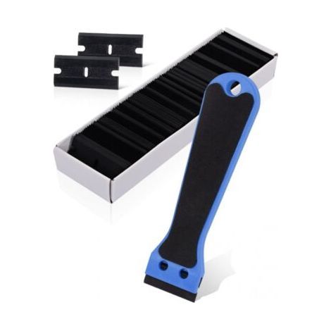 Blue, 1 Plastic Scraper, 100 Rubber Scrapers, Long Handle Scrapers for Removing Labels, Glue, Paint, Stickers and Decals (1/5)