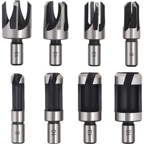 Tourillon Bois 8PCS HSS Foret Bois Fraise à Bouchonner.Fraise à Bouchonner Bois Mèche à Bouchon Bois Foret à Faire Cheville Outil de Coupe pour Faire une Bois Bouchon Cheville Tourillon Goujon Tenon D