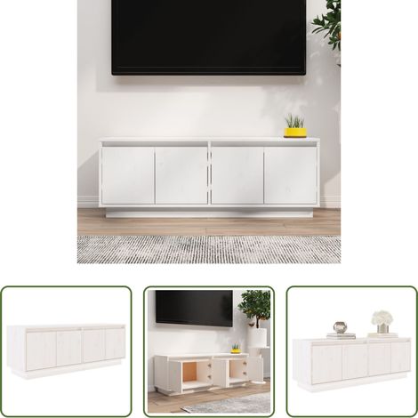 Bois de pin - Meuble TV Blanc 110x34x40 cm Bois de pin massif (1/5)