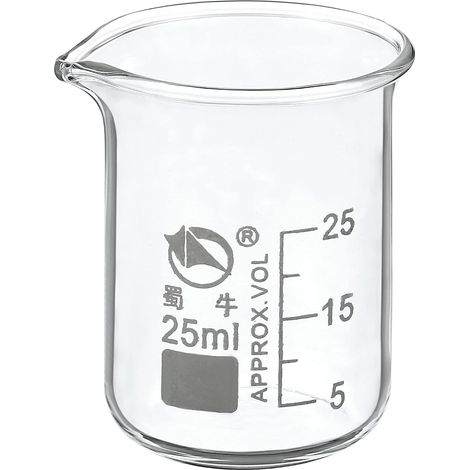 25ml Bas Forme Verre Bécher, 3.3 Borosilicate Verre Gradué Imprimé Échelle Tasses à Mesurer avec Bec Verseur pour Cuisine Laboratoire Liquides (1/5)