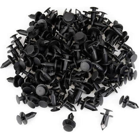 Clip di fissaggio in plastica per autoveicoli – Confezione da 120 pezzi neri, diametro 8 mm, compatibili con parafanghi e carrozzeria.