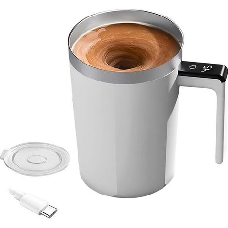 Taza de café autoagitadora，taza autoagitadora recargable con tapa，taza mezcladora automática de acero inoxidable de 400 ml (1/5)