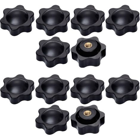 Lot de 12 écrous à ailettes M8 et M6, écrou à poignée en étoile noir, noyau en cuivre, poignée en étoile, poignée moletée pour équipement mécanique, équipement industriel (noir 1) (1/5)