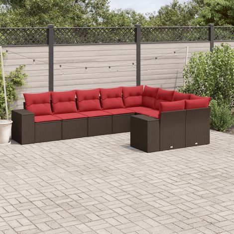 9-teiliges Gartensofa-Set mit Kissen, braun, Polyrattan (1/5)