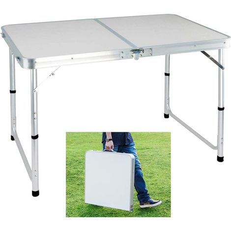 Folding Table 4ft Heavy Duty Fold in Half Table with Carry Handle for Camping Buffet Wedding Market Garden Party Picnic Trestle Indoor Outdoor, Lightweight, Adjustable Height 70cm, 62cm, 55cm