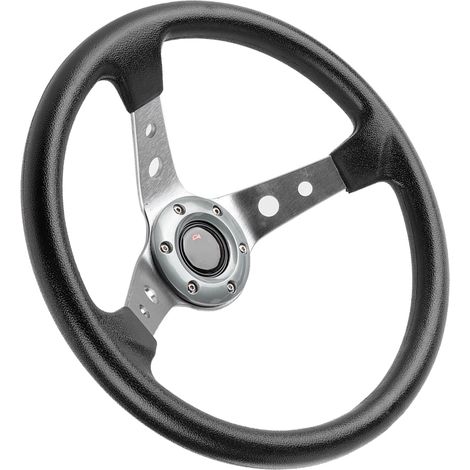 Volant Sport 14 pouces 350mm Aluminium PU Cuir Argent Course Drift Universel Auto (1/5)