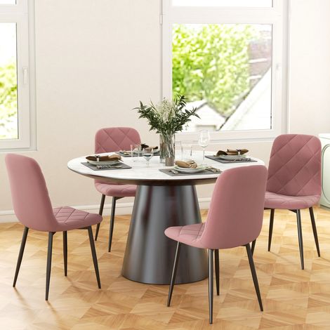 Ensemble de 4 chaises de salle à manger, chaises de cuisine avec dossier, aspect velours, fauteuils, 45 x 54 x 87 cm, rose