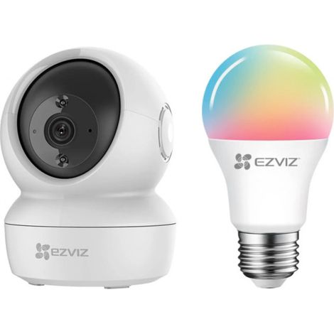 Kit de vidéosurveillance EZVIZ C6N + LB1 Color Caméra Motorisée 360° 1080p Full HD et Ampoule LED RGB Wi-Fi